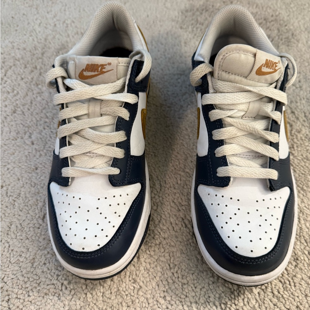 Nike Kids' Navy and Gold Low Dunks